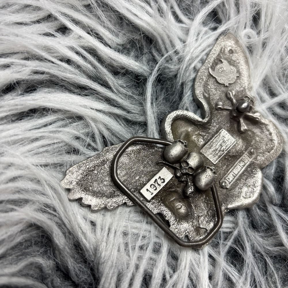 Vintage 1973 Skull‎ Biker Gothic Silver-Toned Metal Belt Buckle Bad to the Bone - Picture 11 of 14